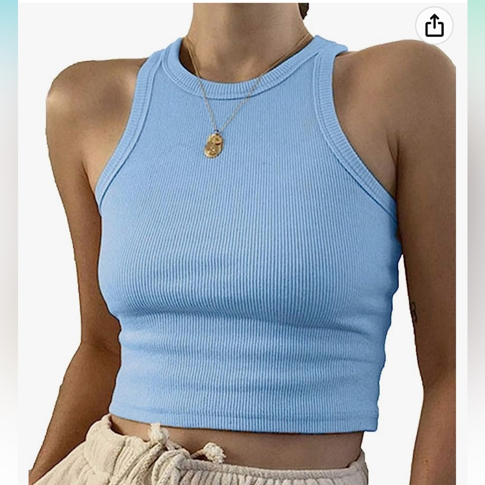 Blue Rib-Knit crop tank